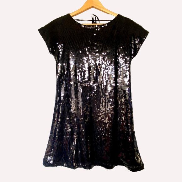 size 8 dress Donna Morgan little black mini sequin scoop‎ back cocktail party - Picture 1 of 8